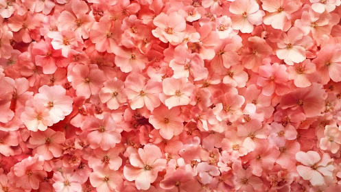 Densely Layered Coral Floral Matrix with Chromatic Saturation Variation.