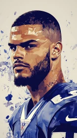 Digital portrait depicts football player in stylized vector form