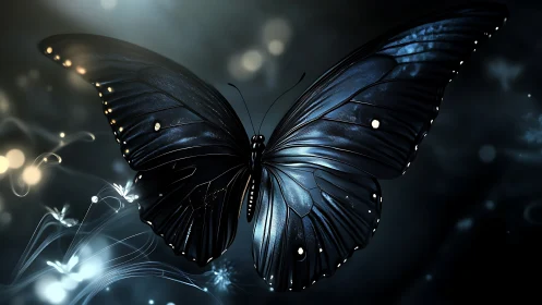 Luminescent blue butterfly rendered in hyper-detailed digital art