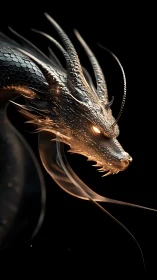 3D metallic dragon bust with luminous ember-lit detailing.