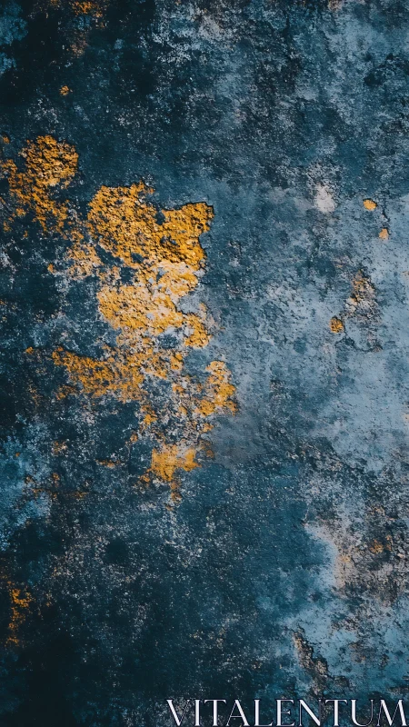 Oxidized blue surface reveals irregular golden corrosion clusters