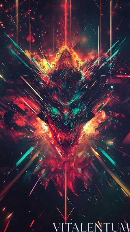 Cyberpunk draconic core in prismatic radial fracture composition.