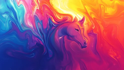 Chromatic storm steed drifting through molten sunrise.