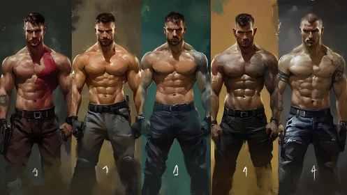 Rugged warrior lineup glowing with bold, heroic energy.
