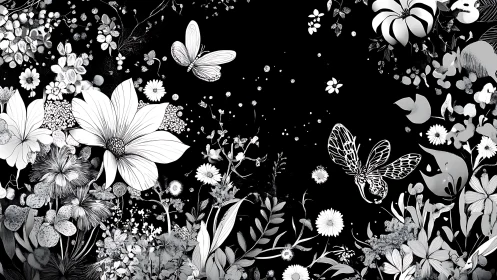 Monochromatic Botanical Composition with Lepidopteran Elements.