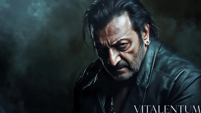 Middle‑aged man stares forward in low‑key dramatic lighting