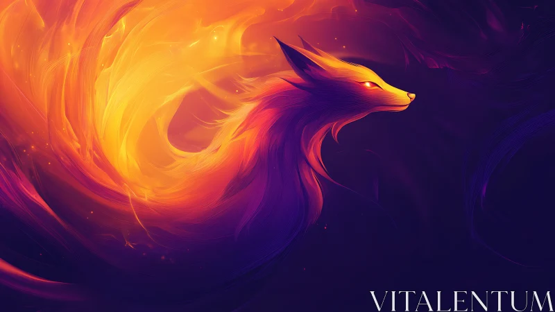Luminous fire fox silhouette in swirling neon gradients.