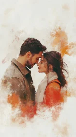 Intimate Moment Between Couple in Watercolor Style