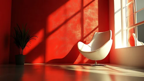 High contrast modern lounge with directional sunlight modeling surfaces