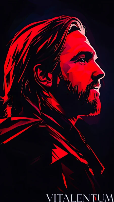 Vector neo-noir side profile portrait in red chiaroscuro.