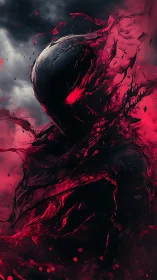 Crimson void wraith rising through stormtorn shadows.