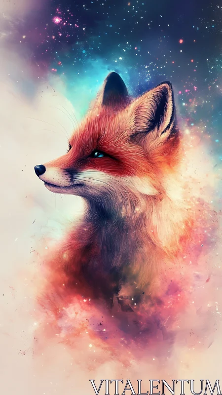 Cosmic vulpine portrait with nebular particle dispersion field.