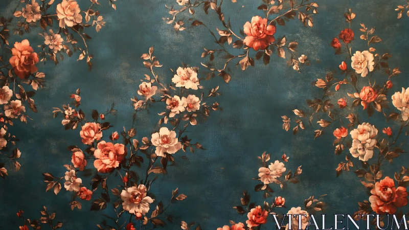 Floral branches arranged on muted teal painted background.