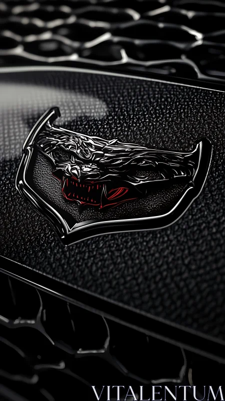Photoreal emblem close-up with aggressive metallic dragon motif.