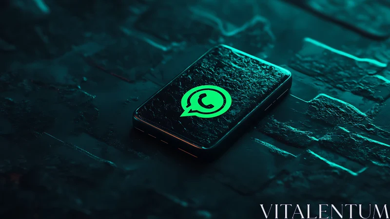 WhatsApp Logo Glowing on Smartphone Display Against Digital Circuit Landscape
