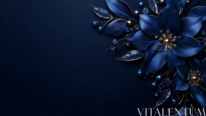 Three-Dimensional Rendered Floral Composition with Metallic Accents