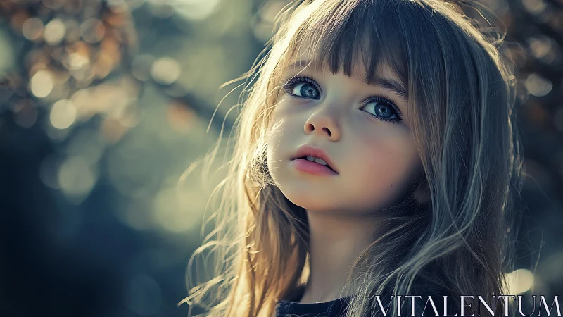 Young figure with straight hair rendered with soft lighting and bokeh background