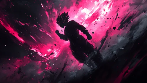 Silhouetted warrior in magenta energy vortex rendered dynamically