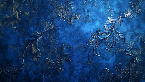 Royal blue embossed floral texture with metallic sheen