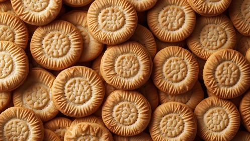Golden Circular Biscuits with Textured Borders and Dotted Centers.