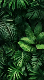 Lush tropical foliage forms dense overlapping green canopy