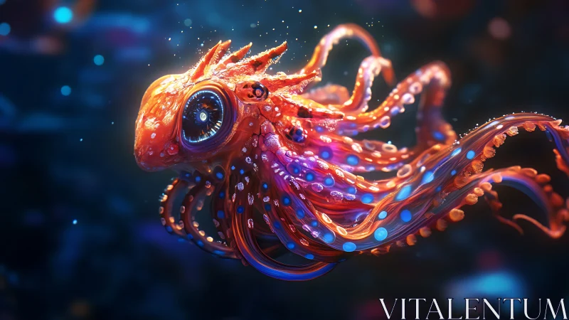 Bioluminescent cephalopod form with flowing tentacles.