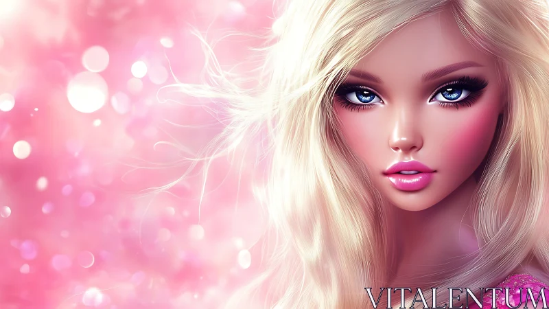 Glamorous blonde portrait with luminous pink bokeh haze.