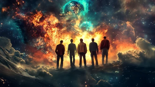 Stargazing friends share a glowing cosmic horizon together