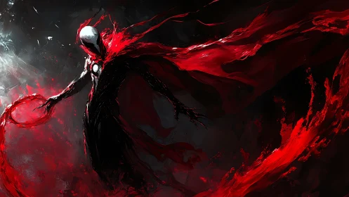 Storm of crimson power around a mysterious dark figure.