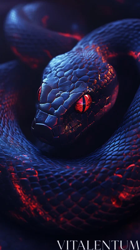 3D neon-lit serpent coiled in dramatic close-up focus.
