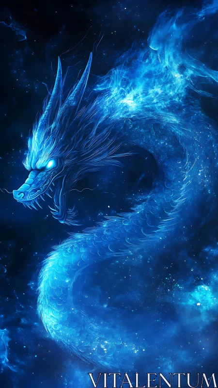 Blue spectral dragon coils through deep star-filled space