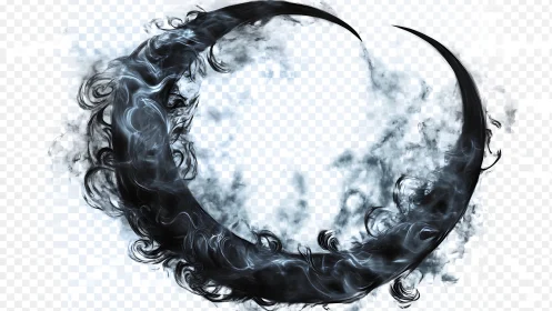 Crescent smoke ring forms swirling dark semi circular arc