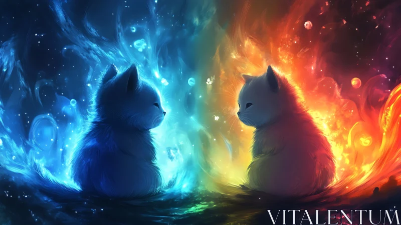Twin Cats Amid Elemental Energy Realms.