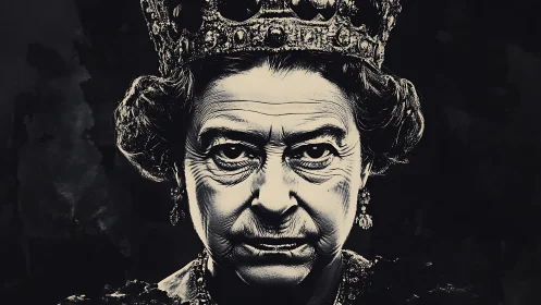 Grim crowned matriarch staring down the silent darkness.