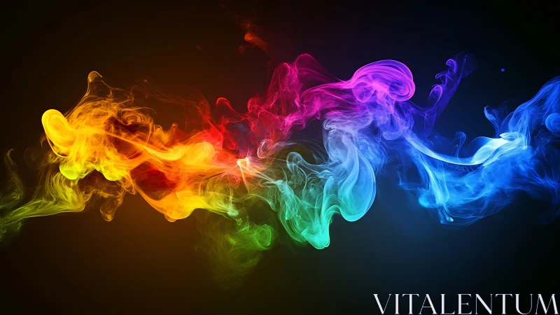 Vivid rainbow smoke trails swirl across a dark void.