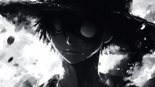 Shadowed wanderer in a storm of swirling monochrome light.