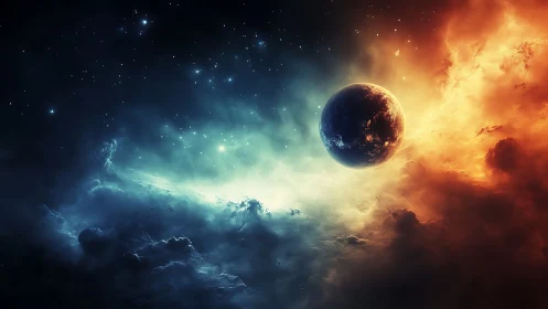 Planet splits cosmos between icy void and burning storm