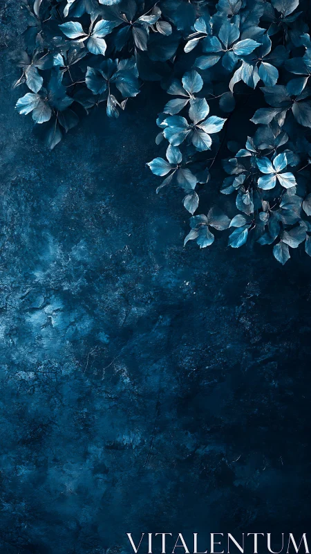 Frosted Botanical Forms Against Deep Teal Weathered Surface
