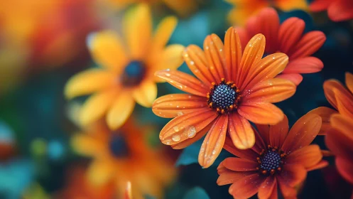 Vibrant Daisies Glistening With Morning Dew Droplets