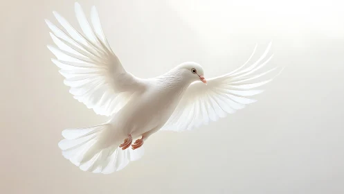 Majestic White Dove in Flight with Outstretched Wings, Minimalist Style.