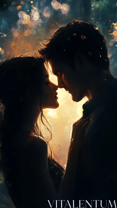 Silhouette romance illuminated by golden light.