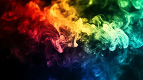 Vibrant multicolor smoke flows across deep black background