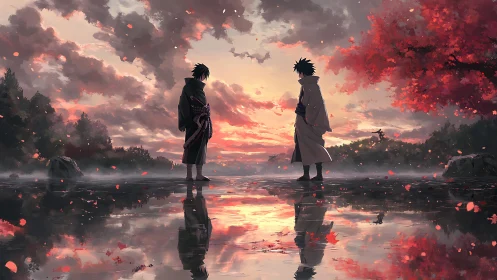 Duel of quiet destinies on a mirror of autumn fire.