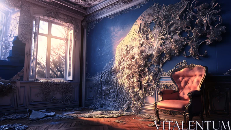 Decaying baroque room reveals coral-like wall growth