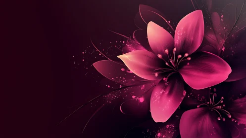 Digital Rendered Floral Forms with Pink Gradient and Particle Effects