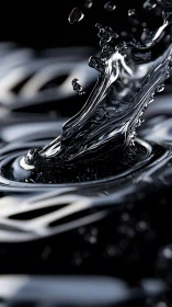 Liquid metal splash rises from dark reflective surface dramatically.