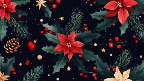 Digital poinsettia wreath pattern with festive botanical detailing.