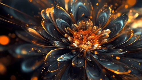 Radiant metallic bloom rendered with molten ember highlights.