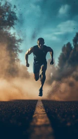 Sprinter explodes down a sunlit track in cinematic dust