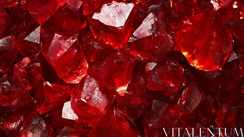 Cluster of irregular translucent red crystal fragments.